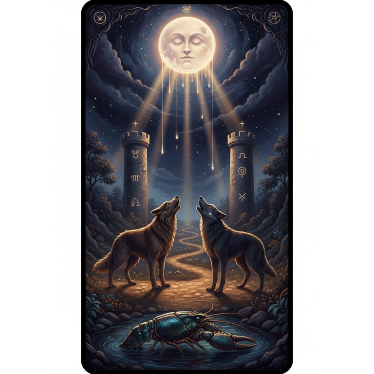 Karta tarota Księżyc (The Moon) — Wielkie Arkana 18