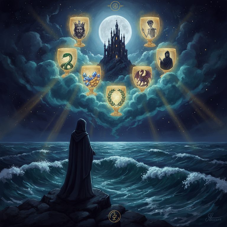 Tarotkarte Sieben der Kelche — Große Arkana