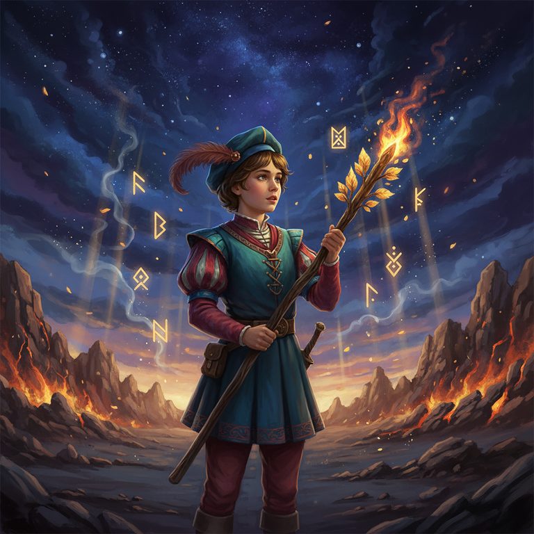 Tarotkarte Bube der Stäbe — Große Arkana